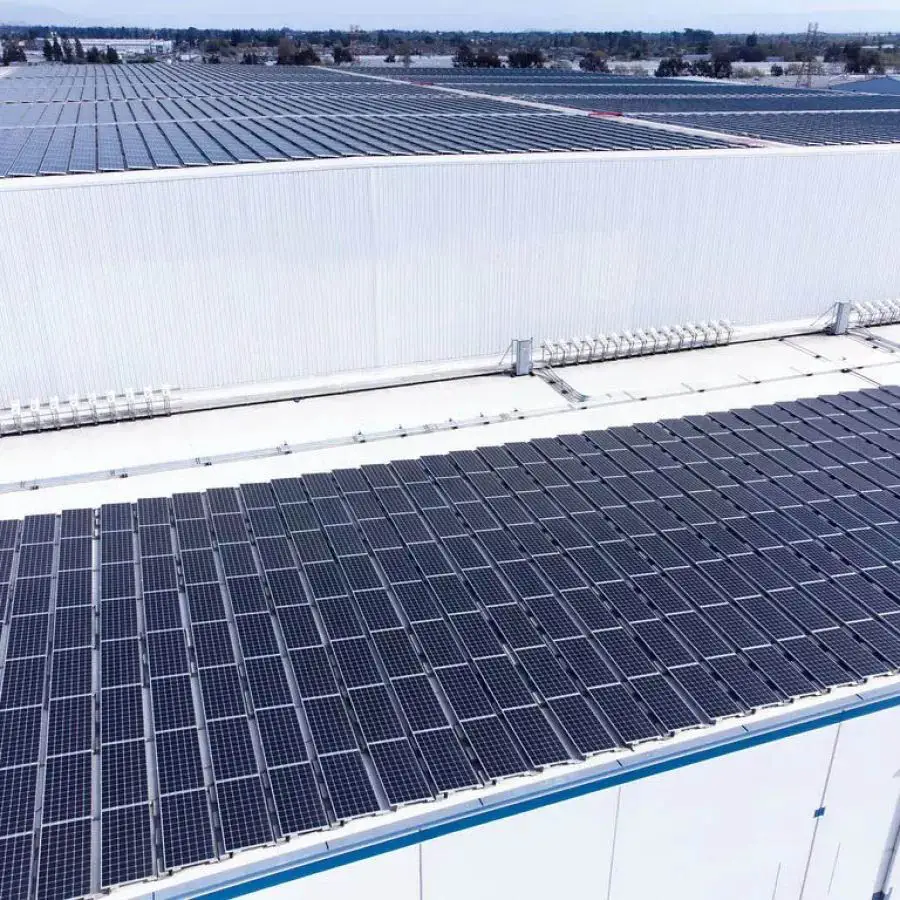 Airsun Express warehouse facility with array of solar panels.