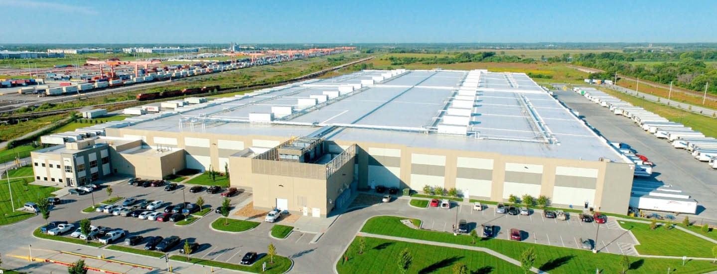 An aerial view of ColdPoint Logistics cold storage warehouse in Kansas City