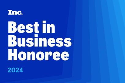 White text reads Inc. Best in Business Honoree 2024 on a blue background