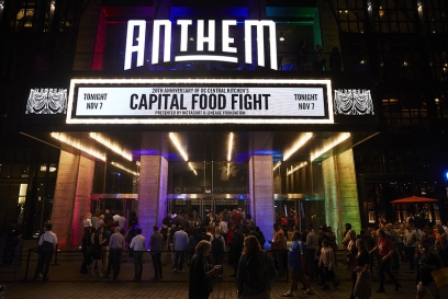 A marquee sign outside the Anthem Theatre in Washington DC announces the Capital Food Fight