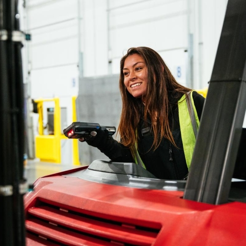 Airsun Express employee in a forklift