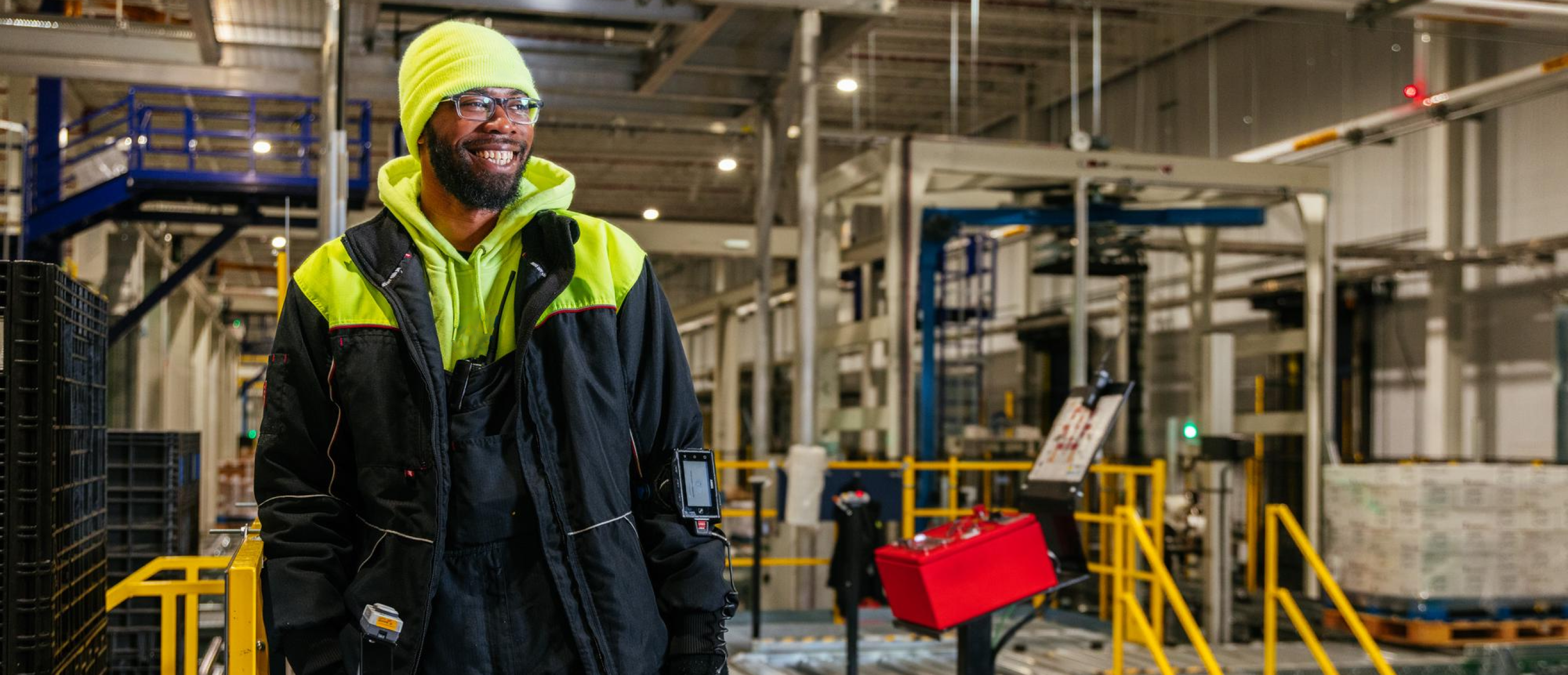 A Airsun Express employee in a cold storage warehouse